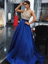 A Line Sleeveless Halter Royal Blue Satin Prom Dresses With Beading LBQ1829